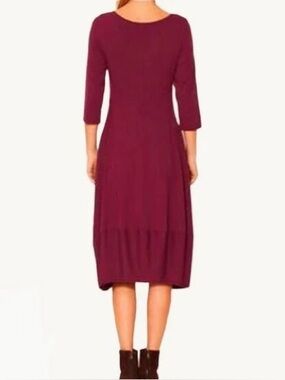 Eileen Fisher Burgundy Scoop Neck Midi Dress with Lantern Hem